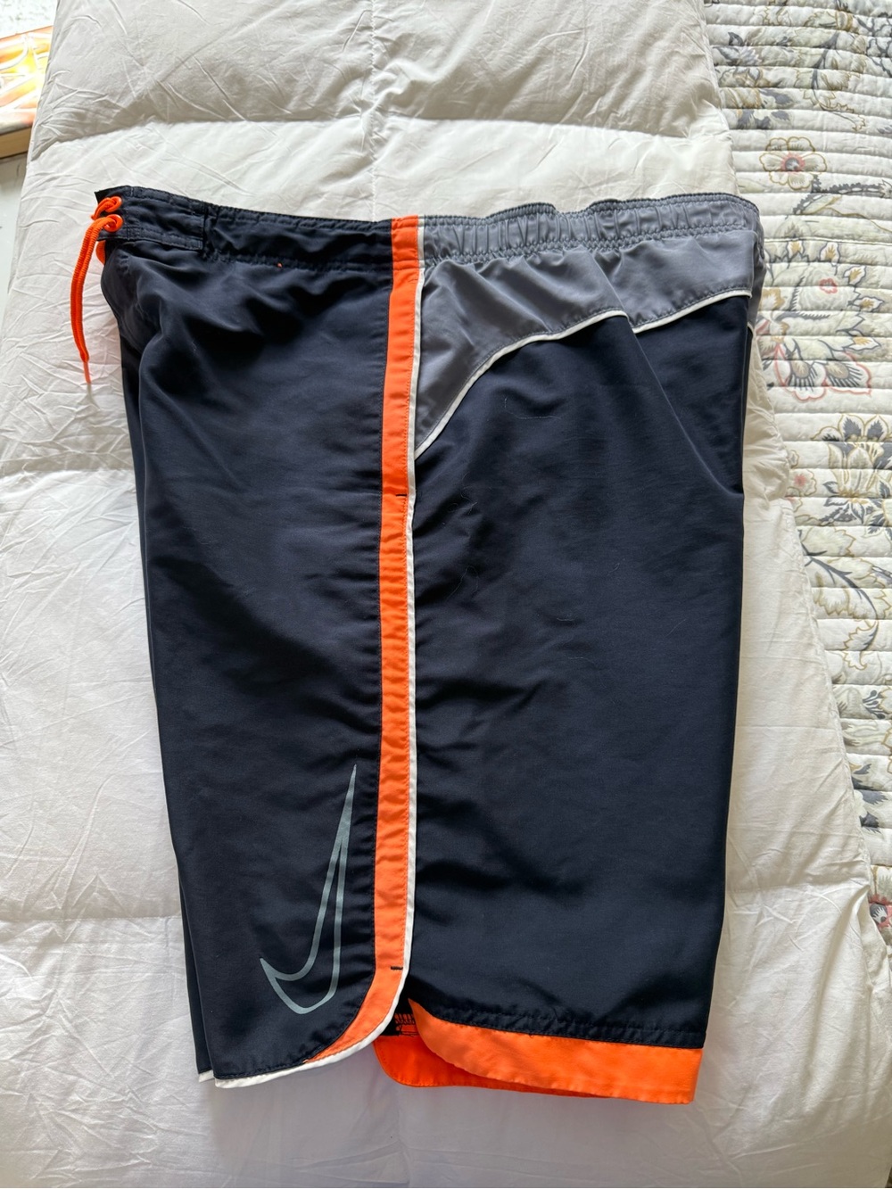 Nike Men’s Navy Swim Board Shorts with Orange Trim